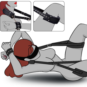 Набор для БДСМ: кожаные ремни для ног, наручники для запястий и бедра с регулируемыми наручниками на спину, повязка на глаза, секс-игрушка для взрослых пар - Product Image 6