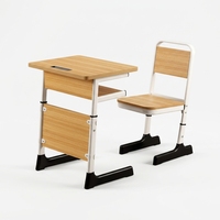 Ensemble bureau et chaise d'école réglables en hauteur, structure en acier, table d'étude en contreplaqué, siège individuel, mobilier de classe