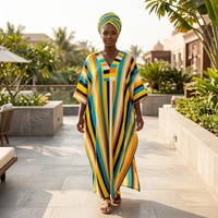 Nouvelles Robes d'été grande taille à imprimé rayé africain, col en V, coupe ample, style Kaftan Boubou pour femme, avec poches, ethniques, respirantes et infroissables