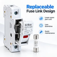 Porte-fusible cylindrique en céramique 1000V DC 32A 10x38 avec fusible remplaçable, montage sur rail DIN pour applications solaires photovoltaïques