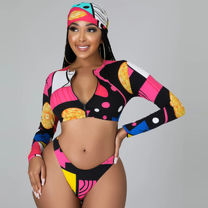 Bikini deux <span class=keywords><strong>pièces</strong></span> pour femmes d'été avec <span class=keywords><strong>foulard</strong></span>, manches longues, imprimé, fermeture éclair, <span class=keywords><strong>maillot</strong></span> <span class=keywords><strong>de</strong></span> <span class=keywords><strong>bain</strong></span> sexy pour femmes - Product Image 6