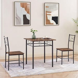 Simple retro <b>brown</b> back dining chair set, small apartment dining <b>table</b> and chair set, home dining room furniture combination - Product Image 4