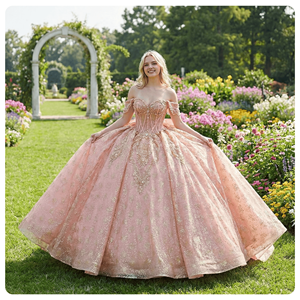 Elegantes Vestidos de Quinceañera Estilo Princesa con Hombros Descubiertos Pedrería y Apliques de Encaje Corte de Baile Lsmc81 - Product Image 1