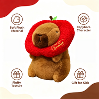 Peluche Capybara Mignonne avec Chapeau Pomme, Jouet en Peluche Doux, Vente en Gros, Fabricant de Peluches Personnalisées, Cadeaux pour Enfants