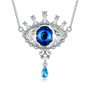 Amuleto greco gioielli regali delicati S925 argento Sterling Eye con cristallo blu buona fortuna occhi ciondoli collane - Product Image 1
