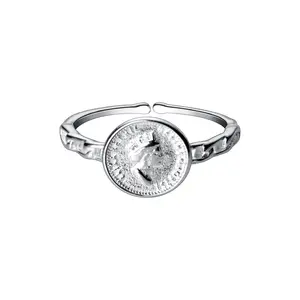 RC1142 S925 Sterling Silver Elizabeth Coin Medal Ring
