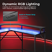 Escritorio Económico para Computadora en Forma de L con Iluminación RGB, Soporte para Monitor, Enchufe Integrado, Ideal para Juegos y Estudio en Casa