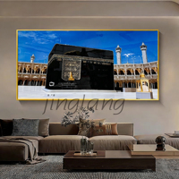 Led Işıklı 5D Kristal Elmas İslami Kuran Hat Sanatı Modern Arapça Mekke Müslüman Duvar Sanatı Resmi Kristal Porselen Tablolar