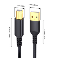 Cable de impresora Usb 2,0 A-macho a B-macho chapado en oro negro trenzado de nailon de 10 pies para Hp Cannon Brother Samsung Dell
