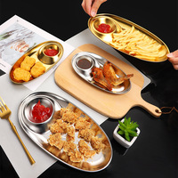 304 acier inoxydable ovale Sanck assiette à frites assiette à sauce compartiment plateau à sauce avec grille d'assaisonnement