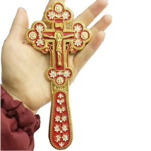 Geëmailleerd Vergulde Zinklegering Altaar Hand Zegen Gebed Cross Orthodoxe Kruisbeeld - Product Image 1