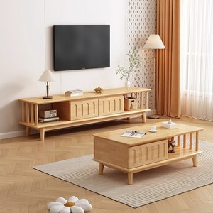 Nordic Solid Wood Tv Cabinet And <b>Coffee</b> <b>Table</b> Combination Modern Minimalist Storage Living Room Set - Product Image 2
