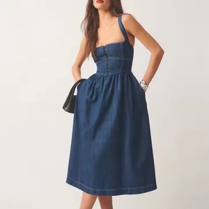 Vestido de Mezclilla Transpirable de Verano Ecológico con Botones Naturales Sólidos Vintage Personalizado OEM para Mujer - Product Image 1