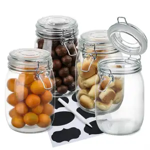 宽口梅森罐气密玻璃罐头罐，带橡胶垫圈和夹子顶盖泡菜罐