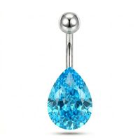 Vente en gros de piercings de nombril sexy en forme de grosse goutte d'eau, en acier inoxydable serti de diamants et de pierres CZ