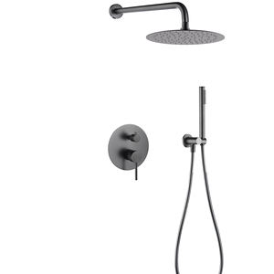 Conjunto de Chuveiro Embutido de Latão com Duas Funções e Cascata para Banheiro em Estilo Moderno Dourado Cinza Chumbo e Preto - Product Image 1