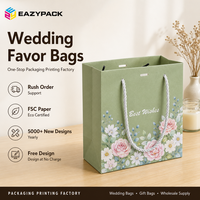 Tas Kertas Zaitun Custom Grosir dengan Cetakan Buket Bunga, Tas dengan Tali Mutiara untuk Souvenir Pernikahan