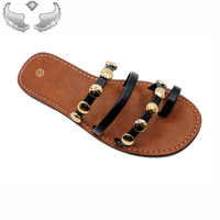 Chaussons pour femmes de haute qualité et tendance, sandales confortables pour femmes, emballage personnalisé avec logo, sandales d'été, sandales métalliques