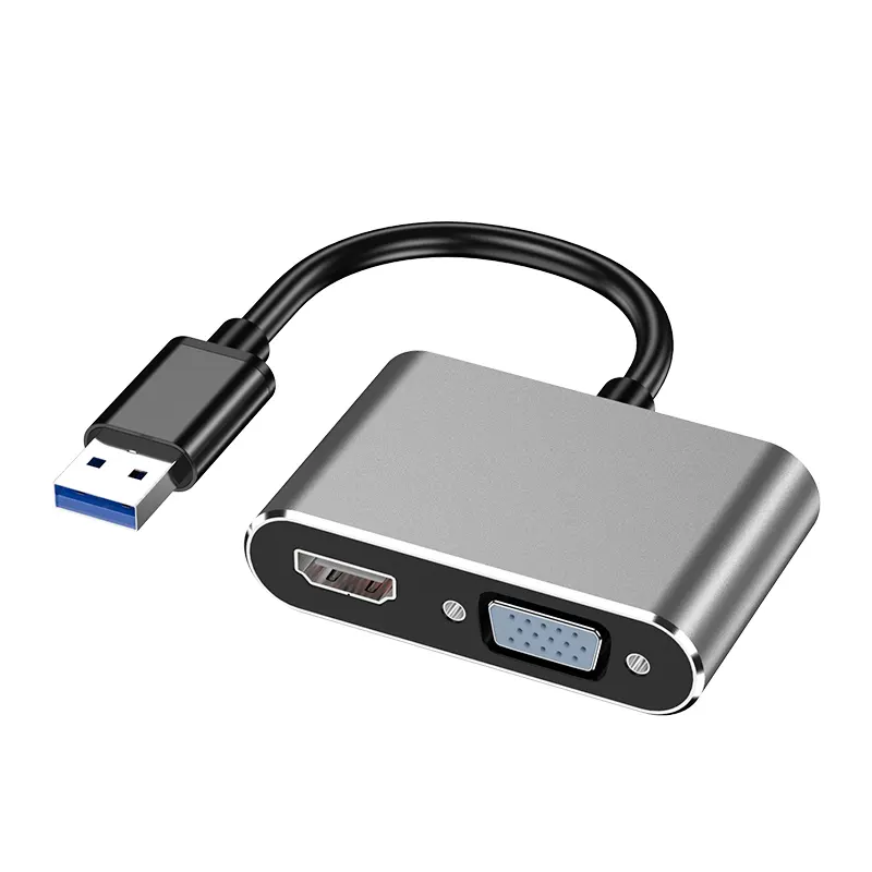 2 in 1 USB Male to HD-MI+VGA Cable Adapter Converter Multiport HUB