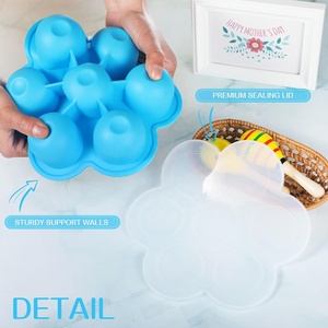 Molde de silicona apilable y reutilizable para cubitos de hielo con tapa, apto para alimentos, para leche de bebé, frutas y alimentación con paleta. - Product Image 5