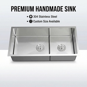 Lavello da <span class=keywords><strong>cucina</strong></span> rettangolare a doppia vasca in acciaio inox 304, fatto a mano, dal design moderno, con superficie lucida, da incasso. - Product Image 5