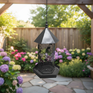 Mangeoire à oiseaux d'extérieur en métal thermolaqué, capacité de 1,8 L pour graines, idéale pour oiseaux <span class=keywords><strong>sauvages</strong></span> suspendue au <span class=keywords><strong>jardin</strong></span> - Vente en gros - Product Image 2