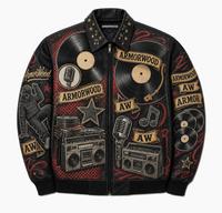 Blouson aviateur en cuir de porc personnalisé pour homme, imprimé sérigraphié, style streetwear, avec broderie appliquée