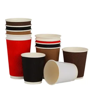 8A 14A 16A Eco-friendly Corrugated Ripple Paper Cup Disposable Stamped Coffee And Tea Cup For Beverages Food Industry