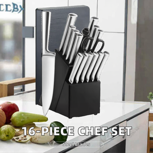 Juego de Cuchillos de Chef de Acero Inoxidable de 16 Piezas con Mango Hueco, Bloque de Madera, Diseño Ambidiestro, Cuchillas Pulimentadas Sostenibles - Product Image 2