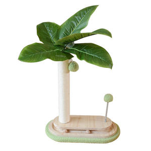 Tiang Garukan Kucing Modern Bentuk Pohon Kelapa dengan Papan Garuk Sisal Berputar, Bola Gantung & Tongkat Pegas, Dikemas dalam Karton untuk Kucing Indoor - Product Image 1