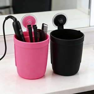 Support de séchoir à cheveux rectangulaire en silicone écologique isolant thermiquement, panier de rangement pour outils de coiffure avec ventouse - Product Image 5