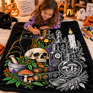 Custom Halloween Style DIY Coloring <b>Blanket</b> Rectangular Flannel Skeleton and Cat Pattern Home Decor Classic Style Autumn - Product Image 1