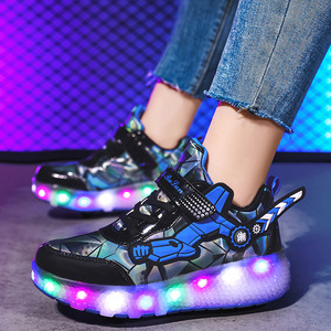 Flashing Roller Shoes With Led Lights For Kids And Students Dual Wheel Design Pink Blue Black Color Options - Product Image 3
