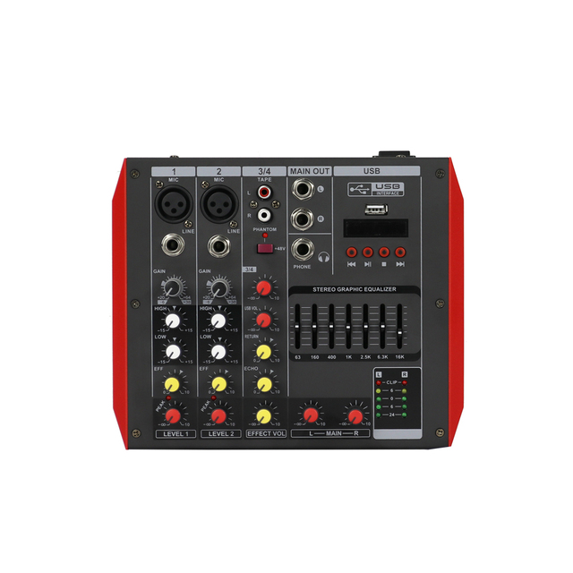 100W 4-Channel Mini USB Interface Power Amplifier with Mixing & Effect Console for Stage Use Karaoke Player Perfect Sound