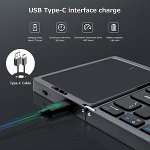 Teclado Bluetooth 5.0 plegable portátil recargable de entrega rápida del fabricante, teclado triple plegable con panel táctil - Product Image 2