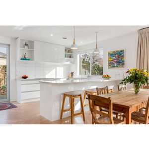 Grands meubles de <span class=keywords><strong>cuisine</strong></span> contemporains en L, blancs, modernes, pour plans ouverts - Product Image 3