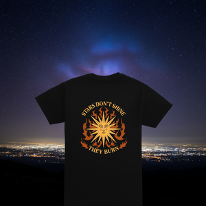 Camiseta promocional para hombre de color negro con estampado de Stars Don't Shine They Burn - Product Image 3