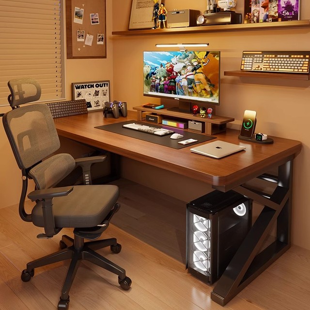 Modern Luxury Gaming Computer Desk Marble Look Adjustable Wood Office Table Living Room Cooling Work Space Desk
