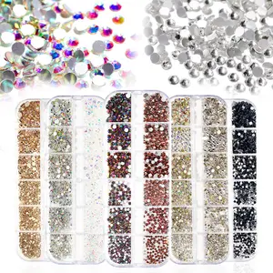 Strass pour ongles, 60 sortes de cristaux de couleurs pour manucure, décoration 3d, à fond plat, tailles multiples