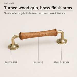 Premium Brass and Walnut Pull Handle Designed for Heavy-duty <strong>Doors</strong> Available in Multiple Shapes - Product Image 5