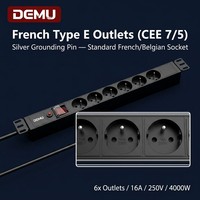 PDU 1U pour montage en rack, 6 prises de type E français, 16 ampères, 250 volts, double pôle, protection contre les surcharges, certifié CE