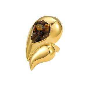 Bague à double rangée en acier inoxydable de style vintage, accessoires pour les mains, rétro, exagérée, incrustée de pierres naturelles - Product Image 4