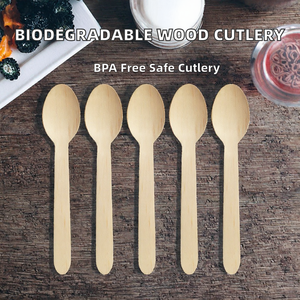 Ensemble de couverts jetables en bois de bouleau biodégradable (cuillère, fourchette, couteau) – Sans BPA pour fêtes, pique-niques et traiteurs - Product Image 2