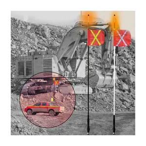 6ft 8ft 10ft 12ft fibra de vidro caminhão mineração segurança chicote top luz com bandeira reflexiva liberação rápida primavera base