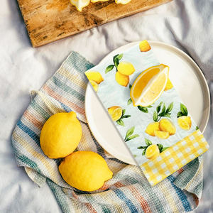 <span class=keywords><strong>Serviettes</strong></span> de table jetables 3 plis motif citron aquarelle avec bordure à carreaux pour réunions de famille et brunches festifs - Product Image 6