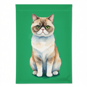 Drapeau de jardin décoratif en tissu imprimé numériquement, motif chat à poils courts exotique, style dessin animé, pour pelouse et parterres de fleurs - Product Image 1