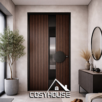 Porte d'entrée principale double de luxe, moderne, en métal, pour villa, avec design soleil couchant, finition bronze