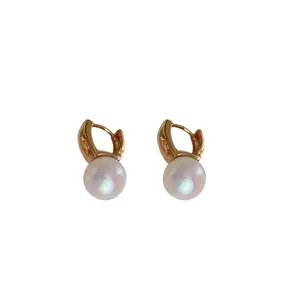 Gold plated sterling silver French retro zircon pearl hoop earrings fashion versatile studs luxury aesthetic accessories