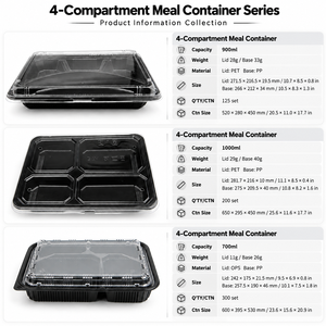 Boîte bento jetable à 4 compartiments en PP avec couvercle transparent anti-buée OPS, compatible micro-ondes, pour la préparation des repas à emporter - Product Image 5