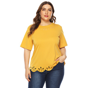 Nuevas camisas Chubby <span class=keywords><strong>para</strong></span> mujer 3XL 4XL 5XL 6XL, camisetas de verano de talla grande <span class=keywords><strong>para</strong></span> mujer, camisas de manga corta holgadas grande con cuello redondo rosa - Product Image 5
